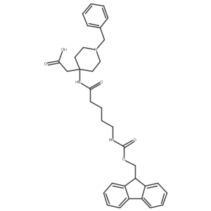2-{1-benzyl-4-[5-({[(9H-fluoren-9-yl)methoxy]carbonyl}amino)pentanamido]piperidin-4-yl}acetic acid Structure