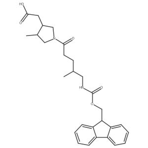 rac-2-[(3R,4R)-1-[5-({[(9H-fluoren-9-yl)methoxy]carbonyl}amino)-4-methylpentanoyl]-4-methylpyrrolidin-3-yl]acetic acid结构式