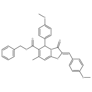 Benzyl 7-methyl-2-(4-(methylthio)benzylidene)-5-(4-(methylthio)phenyl)-3-oxo-3,5-dihydro-2H-thiazolo[3,2-a]pyrimidine-6-carboxylate结构式