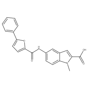 1-Methyl-5-[[(5-phenyl-2-furanyl)carbonyl]amino]-1H-indole-2-carboxylic acid结构式