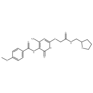 N-(4-amino-6-oxo-2-((2-oxo-2-(((tetrahydrofuran-2-yl)methyl)amino)ethyl)thio)-1,6-dihydropyrimidin-5-yl)-4-methoxybenzamide结构式
