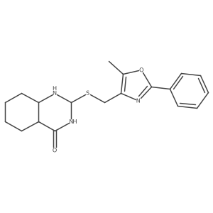 2-[(5-methyl-2-phenyl-1,3-oxazol-4-yl)methylsulfanyl]-2,3,4a,5,6,7,8,8a-octahydro-1H-quinazolin-4-one结构式