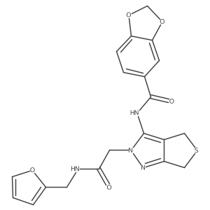 N-(2-(2-((furan-2-ylmethyl)amino)-2-oxoethyl)-4,6-dihydro-2H-thieno[3,4-c]pyrazol-3-yl)benzo[d][1,3]dioxole-5-carboxamide结构式