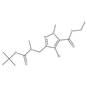 ethyl 4-bromo-3-(((tert-butoxycarbonyl)(methyl)amino)methyl)-1-methyl-1H-pyrazole-5-carboxylate结构式