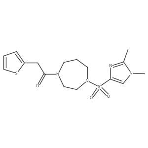 1-(4-((1,2-dimethyl-1H-imidazol-4-yl)sulfonyl)-1,4-diazepan-1-yl)-2-(thiophen-2-yl)ethanone结构式