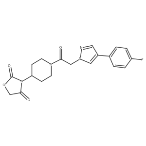 3-(1-(2-(4-(4-fluorophenyl)-1H-pyrazol-1-yl)acetyl)piperidin-4-yl)oxazolidine-2,4-dione Structure