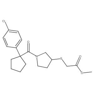 Methyl 2-((1-(1-(4-chlorophenyl)cyclopentanecarbonyl)pyrrolidin-3-yl)thio)acetate Structure