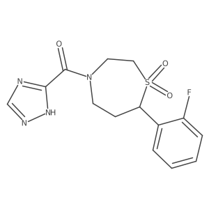 (7-(2-fluorophenyl)-1,1-dioxido-1,4-thiazepan-4-yl)(1H-1,2,4-triazol-5-yl)methanone结构式