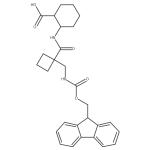 rac-(1R,2S)-2-{1-[({[(9H-fluoren-9-yl)methoxy]carbonyl}amino)methyl]cyclobutaneamido}cyclohexane-1-carboxylic acid Structure