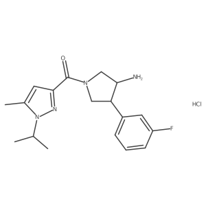 [(3S,4R)-3-Amino-4-(3-fluorophenyl)pyrrolidin-1-yl]-(5-methyl-1-propan-2-ylpyrazol-3-yl)methanone;hydrochloride Structure