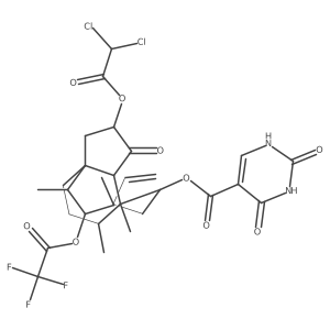 (2S,3aS,4R,5S,6S,8R,9R,9aR,10R)-2-[(2,2-Dichloroacetyl)oxy]-6-ethenyldecahydro-4,6,9,10-tetramethyl-1-oxo-5-[(2,2,2-trifluoroacetyl)oxy]-3a,9-propano-3aH-cyclopentacycloocten-8-yl 1,2,3,4-tetrahydro-2,4-dioxo-5-pyrimidinecarboxylate结构式