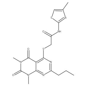 2-((6,8-dimethyl-5,7-dioxo-2-propyl-5,6,7,8-tetrahydropyrimido[4,5-d]pyrimidin-4-yl)thio)-N-(4-methylthiazol-2-yl)acetamide结构式