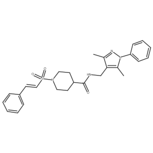 N-[(3,5-dimethyl-1-phenyl-1H-pyrazol-4-yl)methyl]-1-(2-phenylethenesulfonyl)piperidine-4-carboxamide结构式