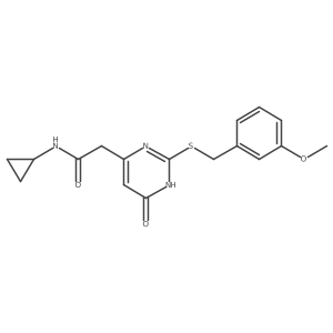 N-cyclopropyl-2-(2-((3-methoxybenzyl)thio)-6-oxo-1,6-dihydropyrimidin-4-yl)acetamide Structure