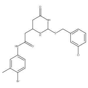 N-(4-bromo-3-methylphenyl)-2-[2-[(3-chlorophenyl)methylsulfanyl]-6-oxo-1,3-diazinan-4-yl]acetamide Structure
