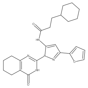 3-cyclohexyl-N-(3-(furan-2-yl)-1-(4-oxo-3,4,5,6,7,8-hexahydroquinazolin-2-yl)-1H-pyrazol-5-yl)propanamide Structure