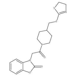 3-(2-(4-(((4,5-dihydrothiazol-2-yl)thio)methyl)piperidin-1-yl)-2-oxoethyl)benzo[d]oxazol-2(3H)-one Structure