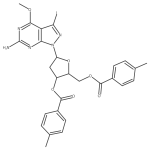 6-Amino-3-iodo-4-methoxy-1-(2-deoxy-3,5-di-(O-p-toluoyl)-beta-D-ribofuranosyl)-1H-pyrazolo[3,4-d]pyrimidine Structure