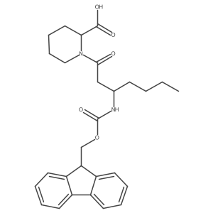 (2R)-1-[(3R)-3-({[(9H-fluoren-9-yl)methoxy]carbonyl}amino)heptanoyl]piperidine-2-carboxylic acid Structure
