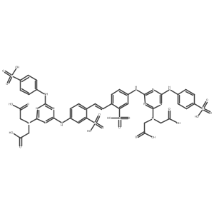 2,2',2'',2'''-(Ethene-1,2-diylbis{(3-sulfo-4,1-phenylene)azanediyl[6-(4-sulfoanilino)-1,3,5-triazine-4,2-diyl]nitrilo})tetraacetic acid Structure