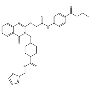 Ethyl 4-[2-({3-[(4-{[(furan-2-yl)methyl]carbamoyl}cyclohexyl)methyl]-4-oxo-3,4-dihydroquinazolin-2-yl}sulfanyl)acetamido]benzoate Structure