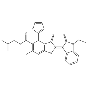 Isobutyl 2-(1-ethyl-2-oxoindolin-3-ylidene)-7-methyl-3-oxo-5-(thiophen-2-yl)-3,5-dihydro-2H-thiazolo[3,2-a]pyrimidine-6-carboxylate结构式