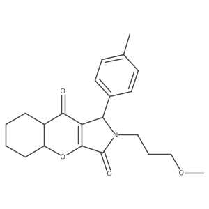 2-(3-methoxypropyl)-1-(4-methylphenyl)-4a,5,6,7,8,8a-hexahydro-1H-chromeno[2,3-c]pyrrole-3,9-dione结构式