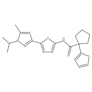 N-(5-(1-isopropyl-5-methyl-1H-pyrazol-3-yl)-1,3,4-oxadiazol-2-yl)-1-(thiophen-2-yl)cyclopentanecarboxamide Structure