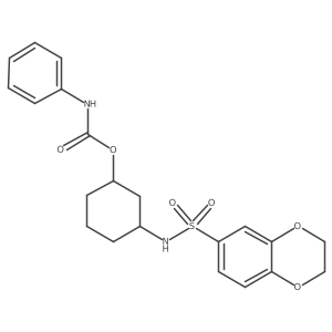 3-(2,3-Dihydrobenzo[b][1,4]dioxine-6-sulfonamido)cyclohexyl phenylcarbamate结构式