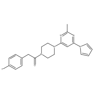 2-(4-fluorophenyl)-1-(4-(2-methyl-6-(1H-pyrrol-1-yl)pyrimidin-4-yl)piperazin-1-yl)ethanone结构式