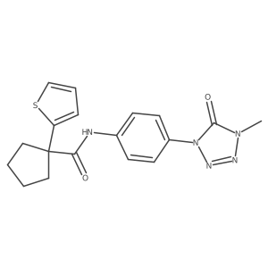N-(4-(4-methyl-5-oxo-4,5-dihydro-1H-tetrazol-1-yl)phenyl)-1-(thiophen-2-yl)cyclopentanecarboxamide结构式