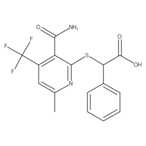 2-{[3-Carbamoyl-6-methyl-4-(trifluoromethyl)pyridin-2-yl]sulfanyl}-2-phenylacetic acid结构式