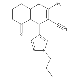 2-amino-5-oxo-4-(1-propyl-1H-pyrazol-4-yl)-5,6,7,8-tetrahydro-4H-chromene-3-carbonitrile结构式