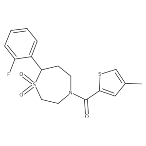 (7-(2-Fluorophenyl)-1,1-dioxido-1,4-thiazepan-4-yl)(4-methylthiophen-2-yl)methanone结构式