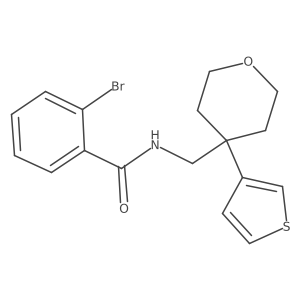 2-bromo-N-((4-(thiophen-3-yl)tetrahydro-2H-pyran-4-yl)methyl)benzamide结构式