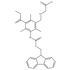 2-({[3-({[(9H-fluoren-9-yl)methoxy]carbonyl}amino)-5-(methoxycarbonyl)-2,4,6-trimethylphenyl]methyl}amino)acetic acid结构式