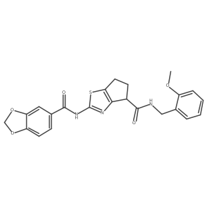 2-(benzo[d][1,3]dioxole-5-carboxamido)-N-(2-methoxybenzyl)-5,6-dihydro-4H-cyclopenta[d]thiazole-4-carboxamide结构式
