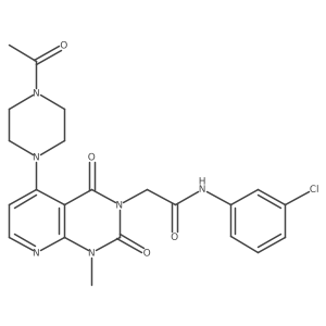 CC(=O)N1CCN(c2ccnc3c2c(=O)n(CC(=O)Nc2cccc(Cl)c2)c(=O)n3C)CC1结构式