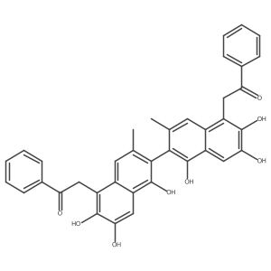 1-Phenyl-2-[2,3,5-trihydroxy-7-methyl-6-(1,6,7-trihydroxy-3-methyl-5-phenacylnaphthalen-2-yl)naphthalen-1-yl]ethanone结构式