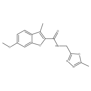 6-methoxy-3-methyl-N-((5-methyl-1,3,4-oxadiazol-2-yl)methyl)benzofuran-2-carboxamide结构式