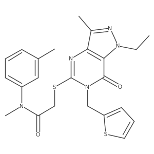 2-((1-ethyl-3-methyl-7-oxo-6-(thiophen-2-ylmethyl)-6,7-dihydro-1H-pyrazolo[4,3-d]pyrimidin-5-yl)thio)-N-methyl-N-(m-tolyl)acetamide结构式