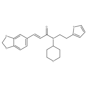 (E)-3-(benzo[d][1,3]dioxol-5-yl)-N-(tetrahydro-2H-pyran-4-yl)-N-(2-(thiophen-2-yl)ethyl)acrylamide结构式