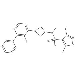 N-[1-(5-Fluoro-6-phenylpyrimidin-4-yl)azetidin-3-yl]-N,3,5-trimethyl-1H-pyrazole-4-sulfonamide结构式