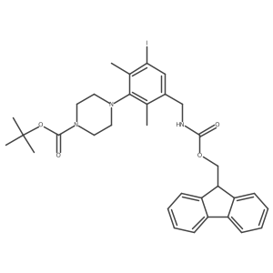 tert-butyl 4-{3-[({[(9H-fluoren-9-yl)methoxy]carbonyl}amino)methyl]-5-iodo-2,6-dimethylphenyl}piperazine-1-carboxylate结构式