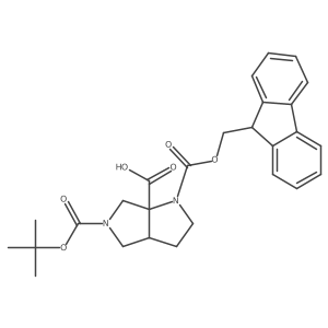 rac-(3aR,6aR)-5-[(tert-butoxy)carbonyl]-1-{[(9H-fluoren-9-yl)methoxy]carbonyl}-octahydropyrrolo[3,4-b]pyrrole-6a-carboxylic acid Structure