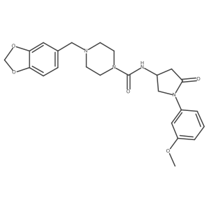 4-(benzo[d][1,3]dioxol-5-ylmethyl)-N-(1-(3-methoxyphenyl)-5-oxopyrrolidin-3-yl)piperazine-1-carboxamide结构式