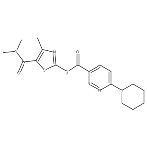 N,N,4-trimethyl-2-(6-(piperidin-1-yl)pyridazine-3-carboxamido)thiazole-5-carboxamide结构式