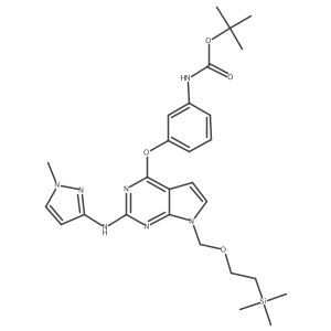 tert-butyl (3-((2-((1-methyl-1H-pyrazol-3-yl)amino)-7-((2-(trimethylsilyl)ethoxy)methyl)-7H-pyrrolo[2,3-d]pyrimidin-4-yl)oxy)phenyl)carbamate结构式