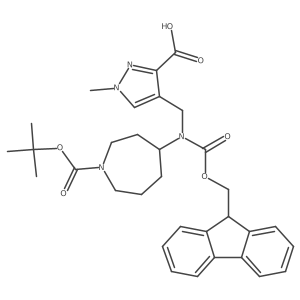 4-[({1-[(tert-butoxy)carbonyl]azepan-4-yl}({[(9H-fluoren-9-yl)methoxy]carbonyl})amino)methyl]-1-methyl-1H-pyrazole-3-carboxylic acid结构式