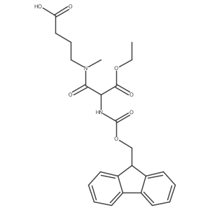 4-[2-(ethyl carboxy)-2-({[(9H-fluoren-9-yl)methoxy]carbonyl}amino)-N-methylacetamido]butanoic acid结构式
